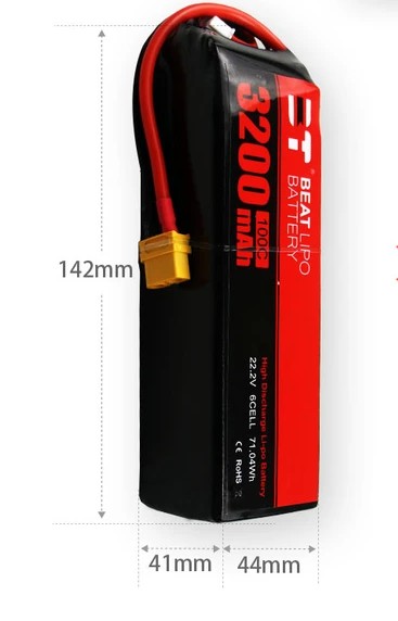BEAT LIPO 3200mah 22.2v 6s 100c LIPO Battery (XT60 Connector)